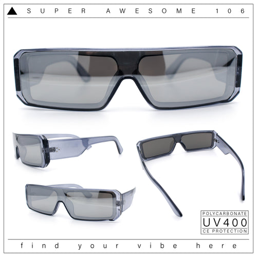 Bold Narrow Rectangle Shield Inset Lens 80s Robotic Plastic Sunglasses