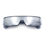Bold Narrow Rectangle Shield Inset Lens 80s Robotic Plastic Sunglasses