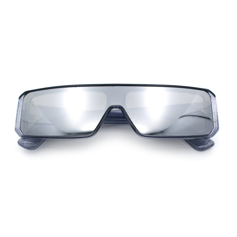 Bold Narrow Rectangle Shield Inset Lens 80s Robotic Plastic Sunglasses