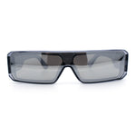 Bold Narrow Rectangle Shield Inset Lens 80s Robotic Plastic Sunglasses