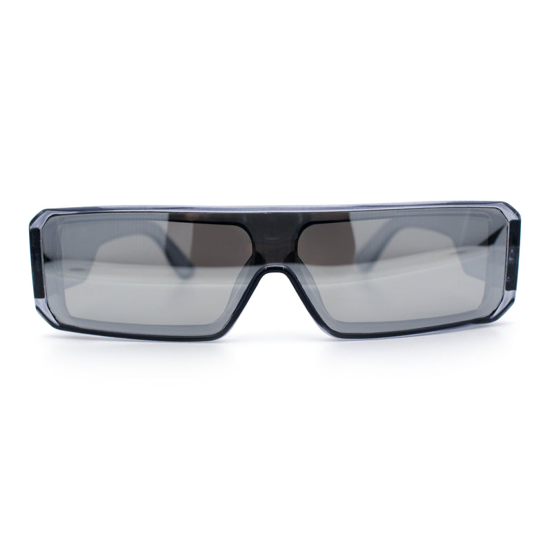 Bold Narrow Rectangle Shield Inset Lens 80s Robotic Plastic Sunglasses