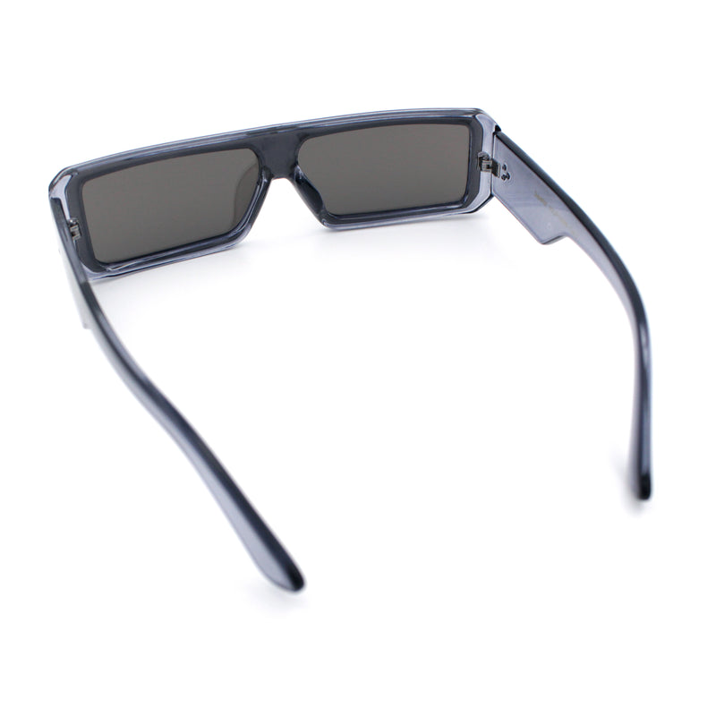 Bold Narrow Rectangle Shield Inset Lens 80s Robotic Plastic Sunglasses