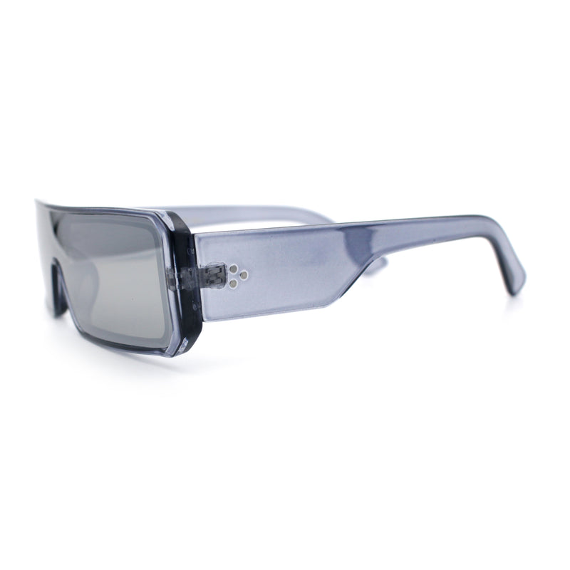Bold Narrow Rectangle Shield Inset Lens 80s Robotic Plastic Sunglasses