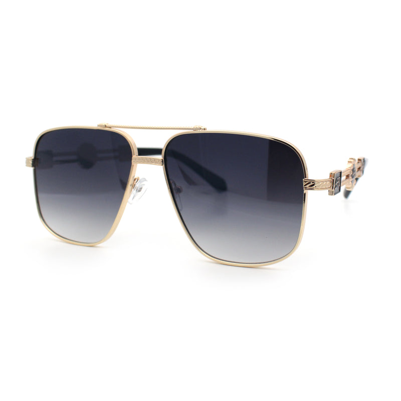 Mens Mogul Mobster Rectangle Metal Rim Double Bridge Luxury Sunglasses