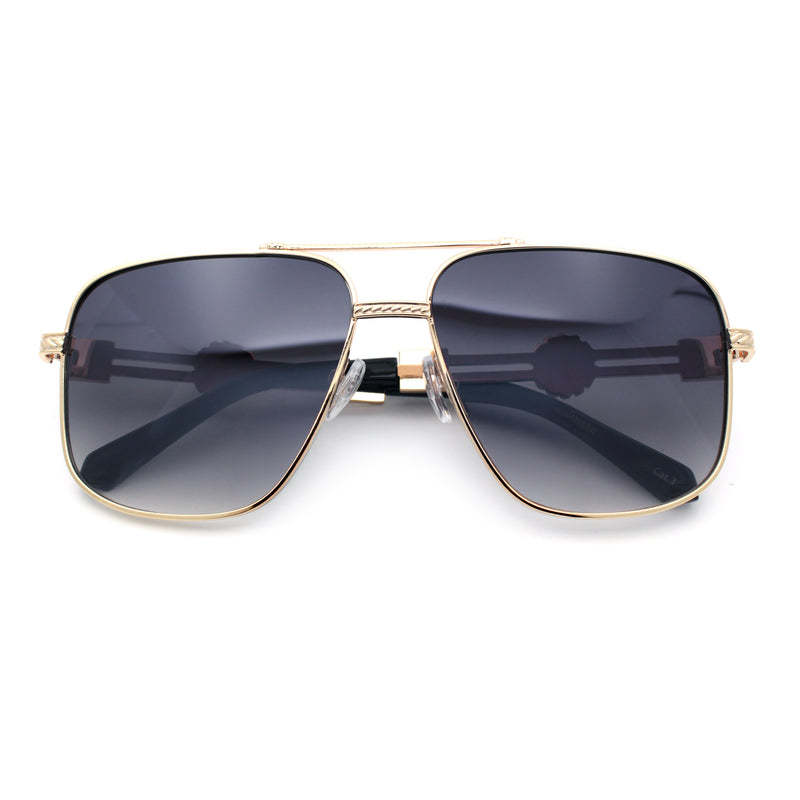 Mens Mogul Mobster Rectangle Metal Rim Double Bridge Luxury Sunglasses