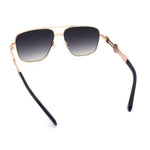 Mens Mogul Mobster Rectangle Metal Rim Double Bridge Luxury Sunglasses