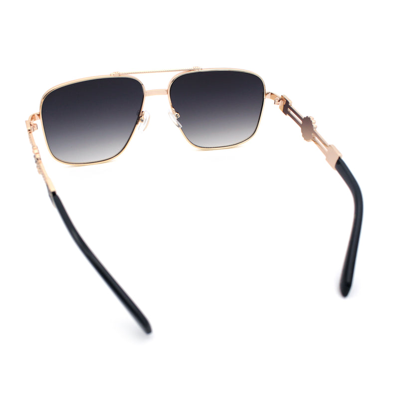 Mens Mogul Mobster Rectangle Metal Rim Double Bridge Luxury Sunglasses