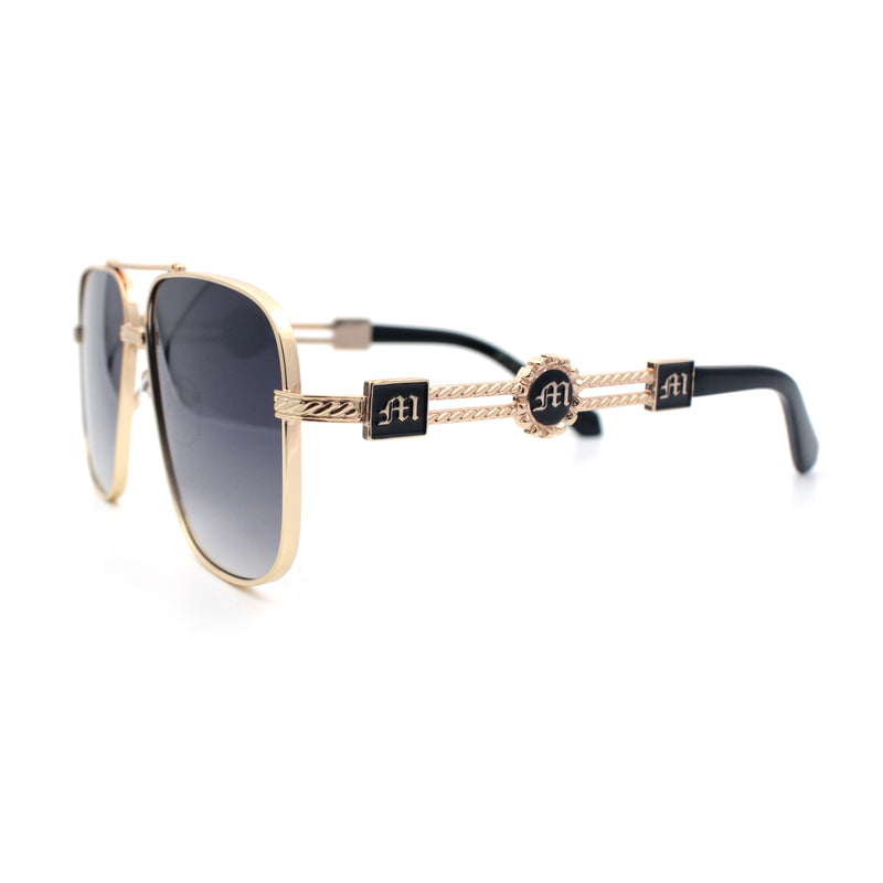 Mens Mogul Mobster Rectangle Metal Rim Double Bridge Luxury Sunglasses