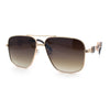 Mens Mogul Mobster Rectangle Metal Rim Double Bridge Luxury Sunglasses