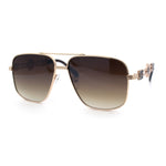 Mens Mogul Mobster Rectangle Metal Rim Double Bridge Luxury Sunglasses