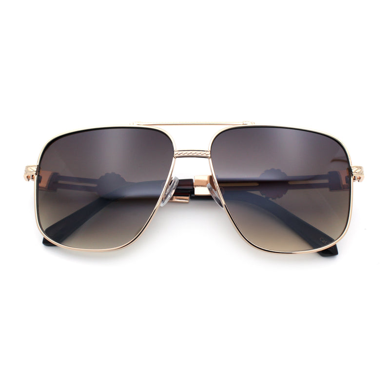 Mens Mogul Mobster Rectangle Metal Rim Double Bridge Luxury Sunglasses
