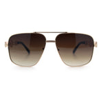Mens Mogul Mobster Rectangle Metal Rim Double Bridge Luxury Sunglasses