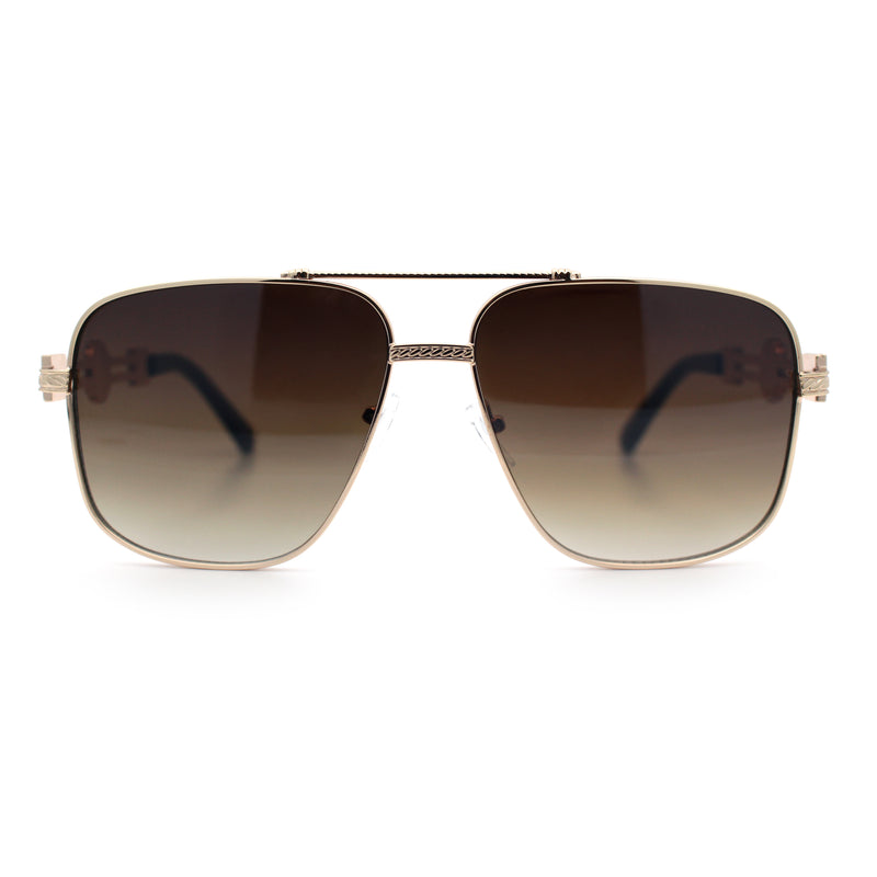 Mens Mogul Mobster Rectangle Metal Rim Double Bridge Luxury Sunglasses
