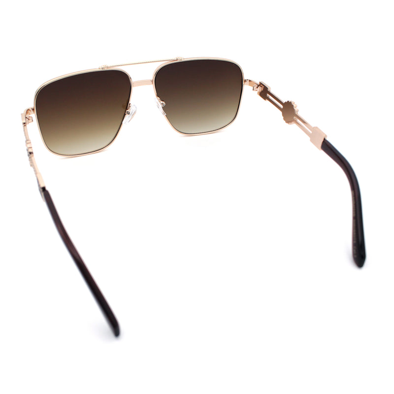 Mens Mogul Mobster Rectangle Metal Rim Double Bridge Luxury Sunglasses