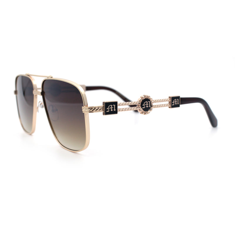 Mens Mogul Mobster Rectangle Metal Rim Double Bridge Luxury Sunglasses