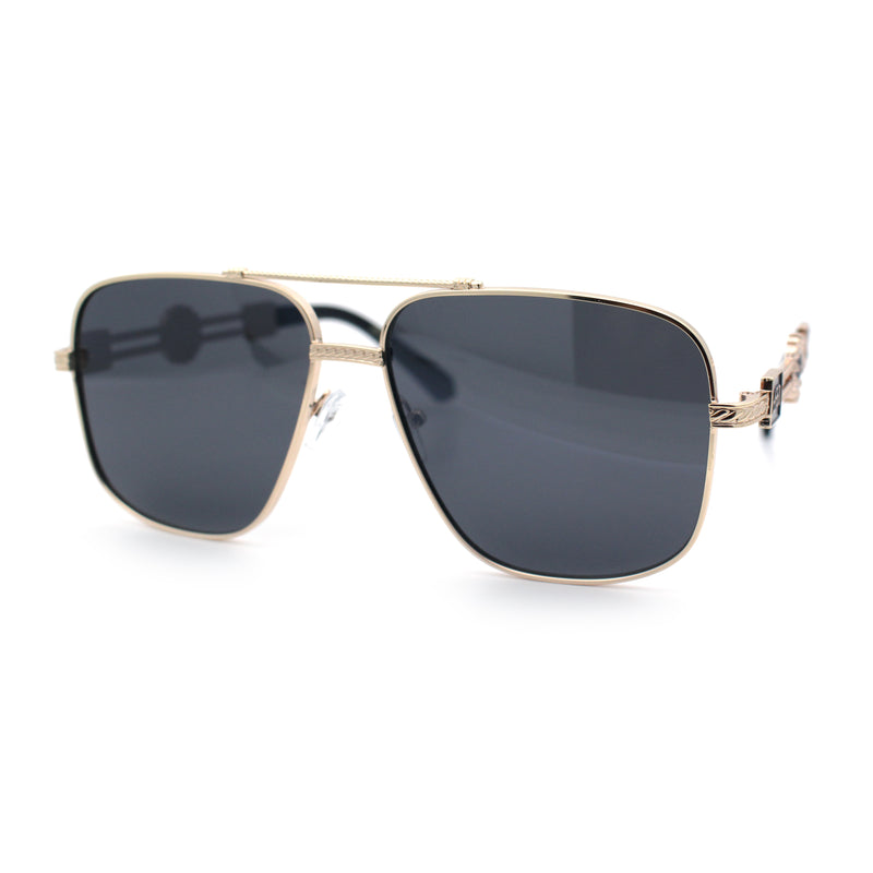 Mens Mogul Mobster Rectangle Metal Rim Double Bridge Luxury Sunglasses