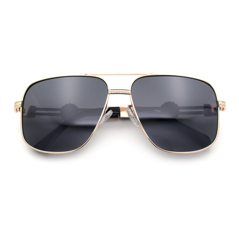 Mens Mogul Mobster Rectangle Metal Rim Double Bridge Luxury Sunglasses