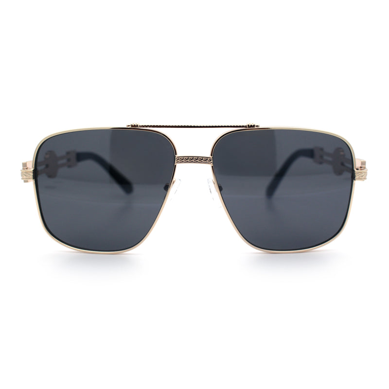 Mens Mogul Mobster Rectangle Metal Rim Double Bridge Luxury Sunglasses
