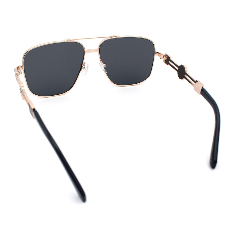 Mens Mogul Mobster Rectangle Metal Rim Double Bridge Luxury Sunglasses