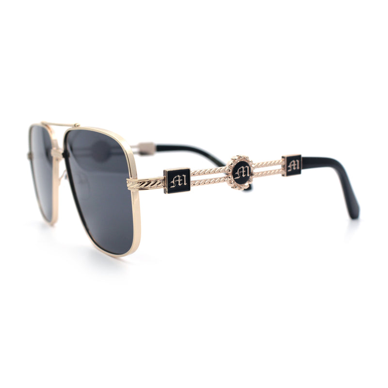 Mens Mogul Mobster Rectangle Metal Rim Double Bridge Luxury Sunglasses