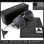 Mens Mogul Mobster Rectangle Metal Rim Double Bridge Luxury Sunglasses