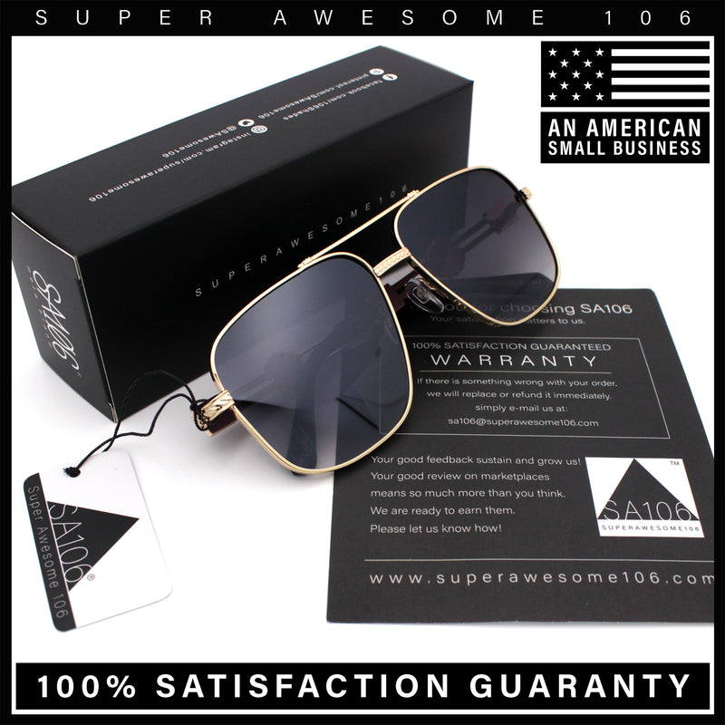 Mens Mogul Mobster Rectangle Metal Rim Double Bridge Luxury Sunglasses