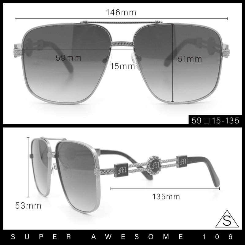 Mens Mogul Mobster Rectangle Metal Rim Double Bridge Luxury Sunglasses