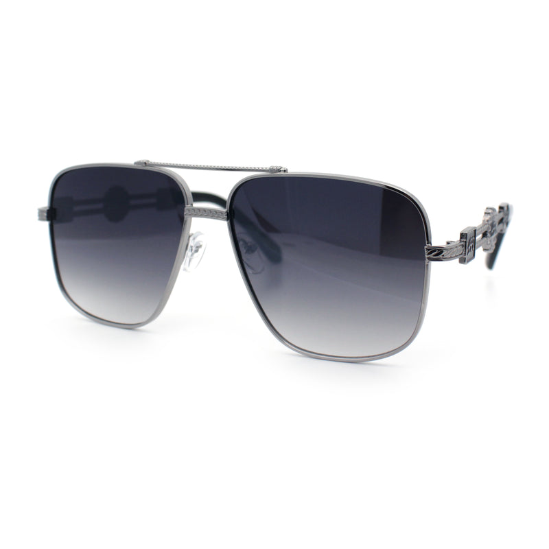 Mens Mogul Mobster Rectangle Metal Rim Double Bridge Luxury Sunglasses