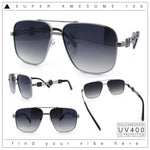 Mens Mogul Mobster Rectangle Metal Rim Double Bridge Luxury Sunglasses