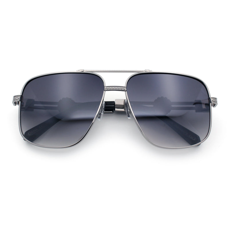 Mens Mogul Mobster Rectangle Metal Rim Double Bridge Luxury Sunglasses