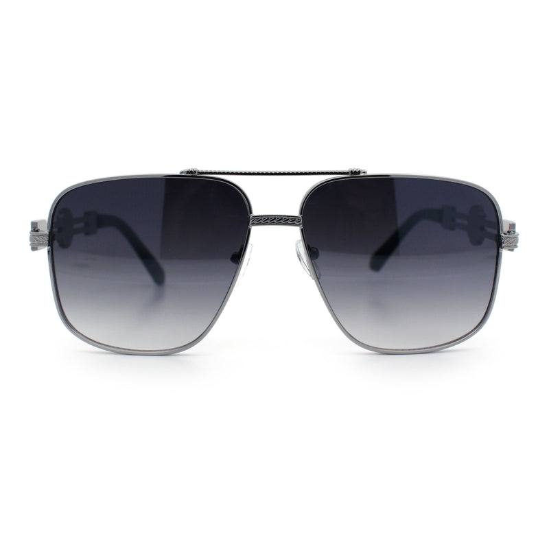 Mens Mogul Mobster Rectangle Metal Rim Double Bridge Luxury Sunglasses