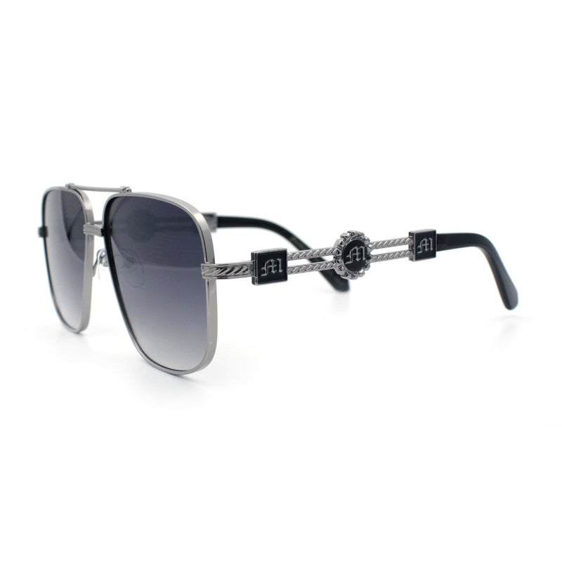 Mens Mogul Mobster Rectangle Metal Rim Double Bridge Luxury Sunglasses