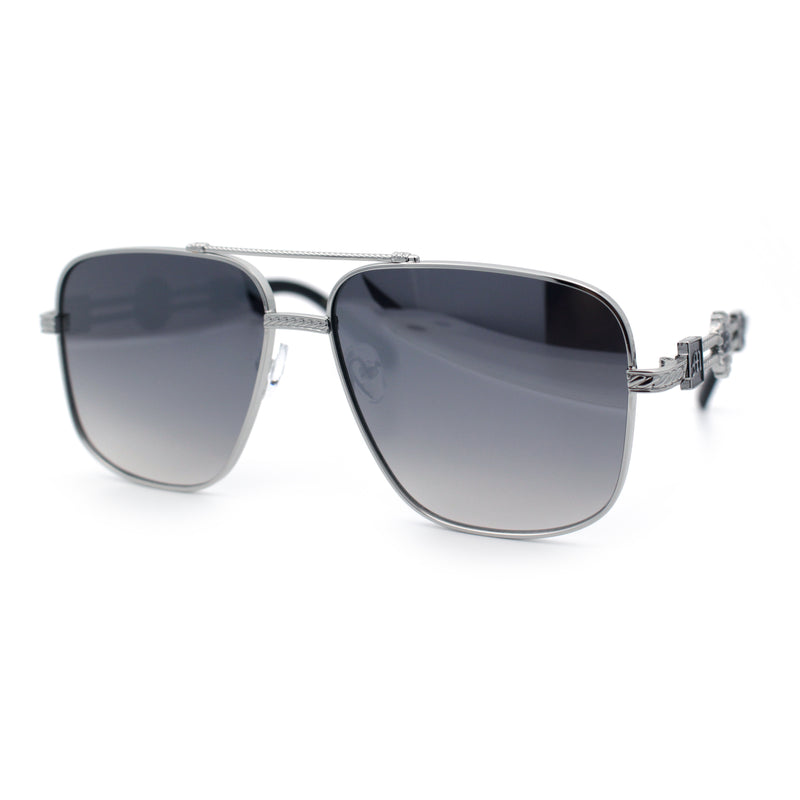 Mens Mogul Mobster Rectangle Metal Rim Double Bridge Luxury Sunglasses