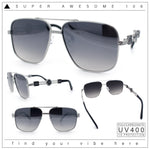 Mens Mogul Mobster Rectangle Metal Rim Double Bridge Luxury Sunglasses
