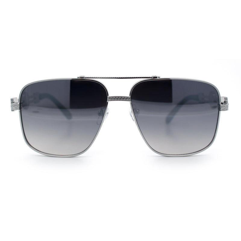 Mens Mogul Mobster Rectangle Metal Rim Double Bridge Luxury Sunglasses