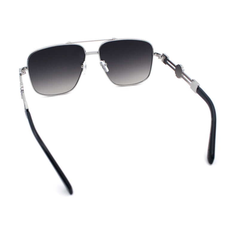 Mens Mogul Mobster Rectangle Metal Rim Double Bridge Luxury Sunglasses