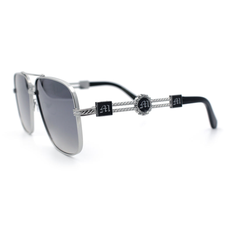 Mens Mogul Mobster Rectangle Metal Rim Double Bridge Luxury Sunglasses