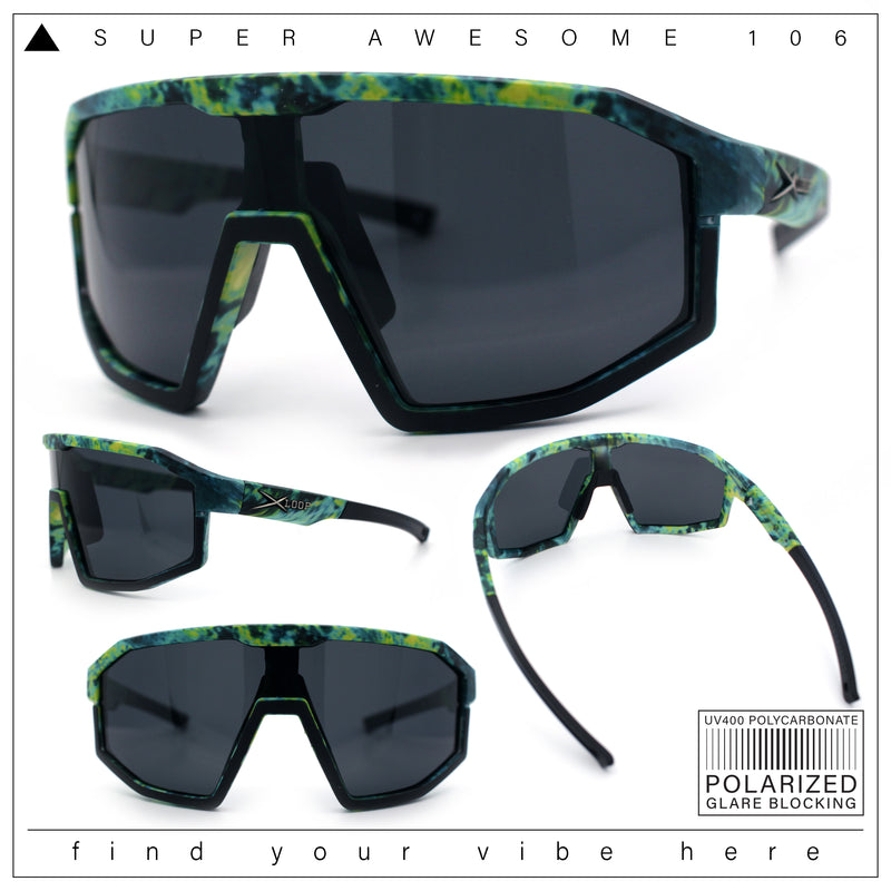 Xloop Matte Camouflage Oversized Shield Sport Wrap Plastic MTB Sunglasses