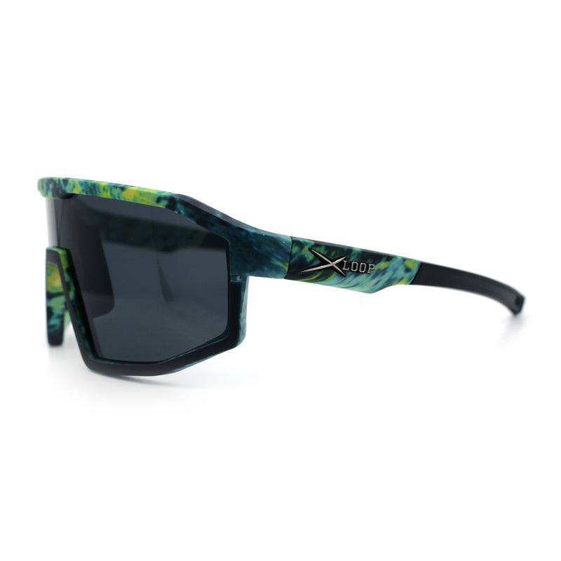 Xloop Matte Camouflage Oversized Shield Sport Wrap Plastic MTB Sunglasses