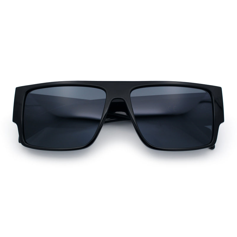 Locs Flat Top Thick Temple All Black Gangster Rectangle Plastic Sunglasses