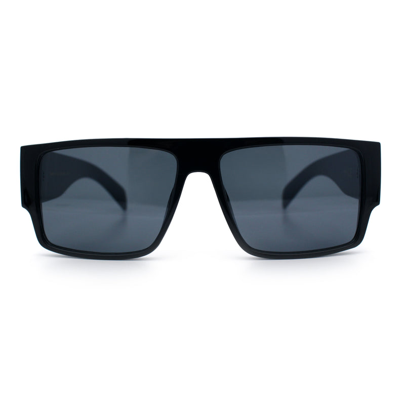 Locs Flat Top Thick Temple All Black Gangster Rectangle Plastic Sunglasses