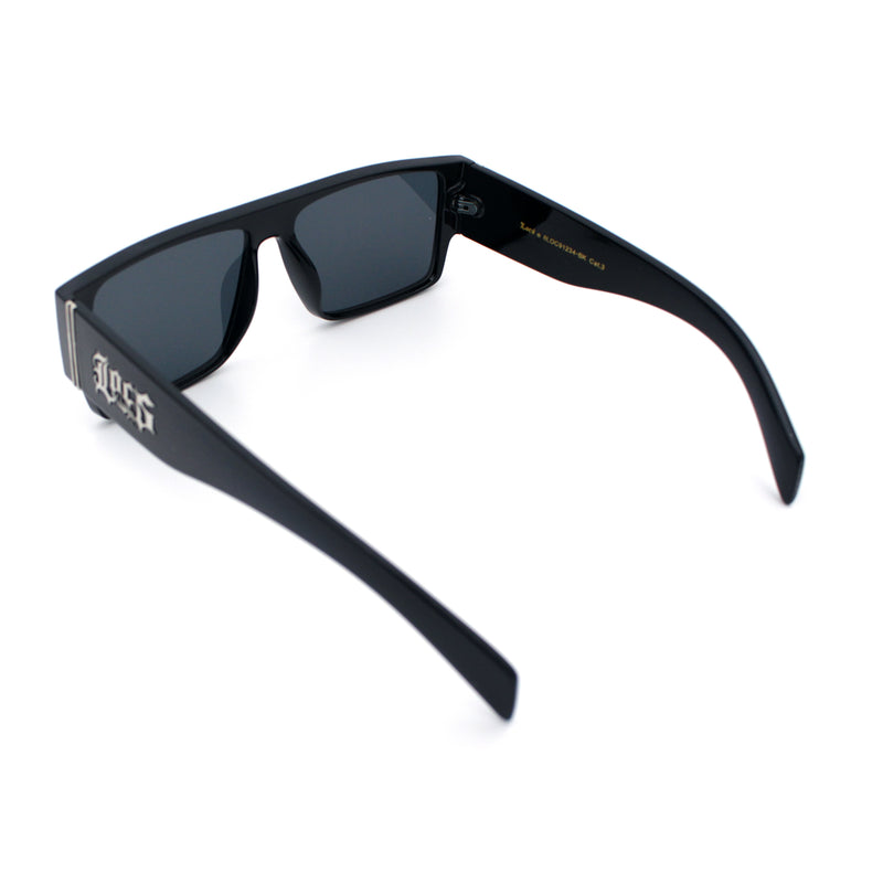 Locs Flat Top Thick Temple All Black Gangster Rectangle Plastic Sunglasses