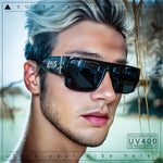 Locs Flat Top Thick Temple All Black Gangster Rectangle Plastic Sunglasses