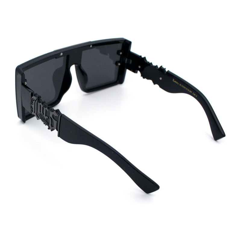 Locs Bold Gothic Logo Oversized Rimless Dark All Black Rectangle Sunglasses