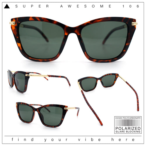 Polarized Womens Oversized Cat Eye Metal Arm Thick Plastic Fashion Luxury Sunglasses