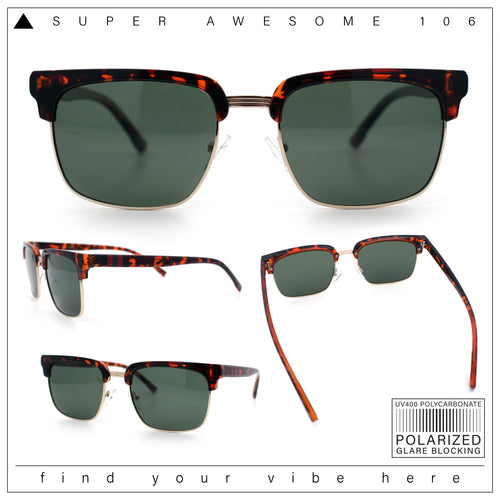 Polarized Hipster Fashion Half Rim Rectangle Iconic Gentlemanly Sunglasses