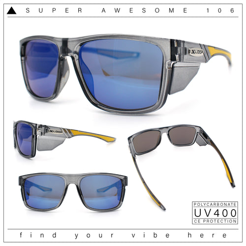 Xloop Mens Color Mirror Rectangle Sport Plastic Side Visor Sunglasses