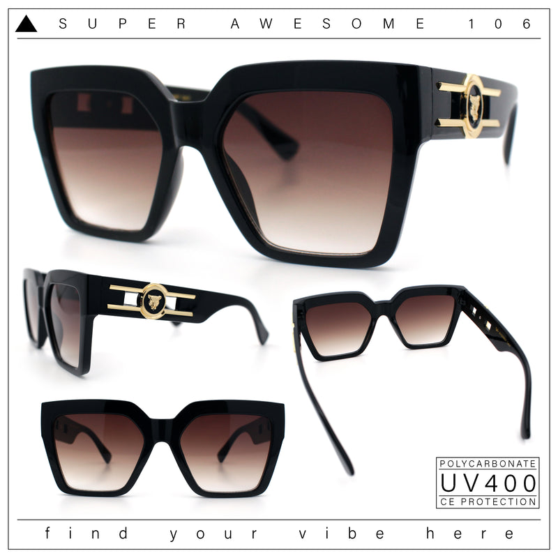 Womens Large Squared Rectangle Cat Eye Designer Fashion Plastic Sunglasses