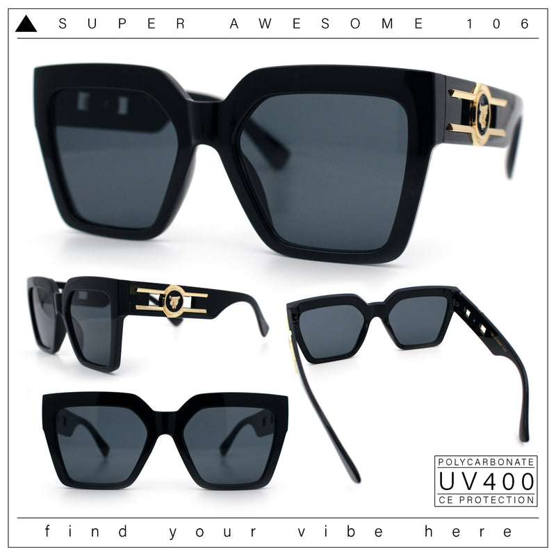Womens Large Squared Rectangle Cat Eye Designer Fashion Plastic Sunglasses