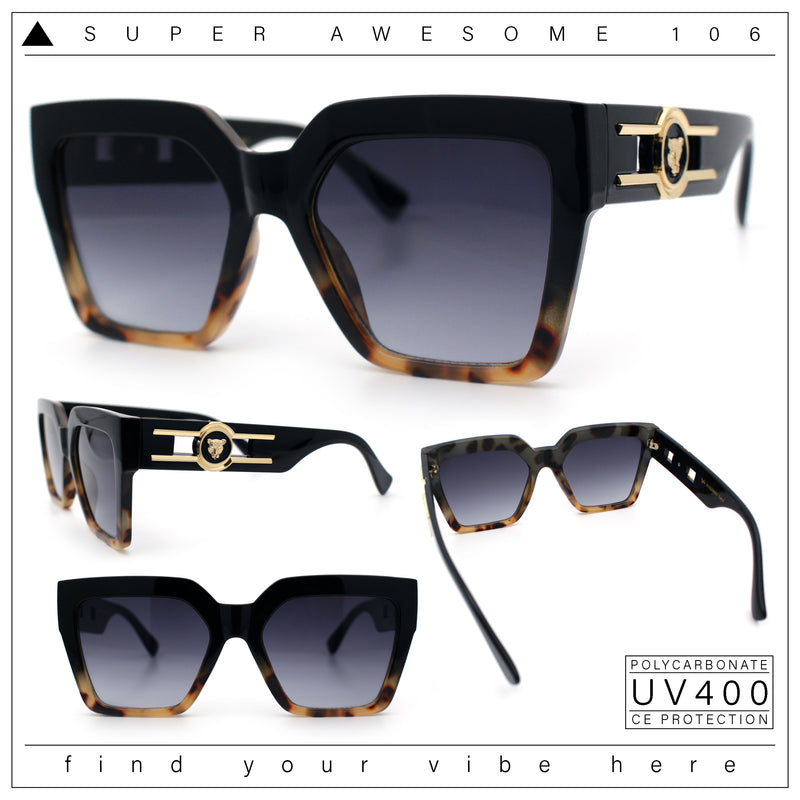 Womens Large Squared Rectangle Cat Eye Designer Fashion Plastic Sunglasses